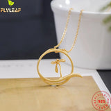 Vintage Chinese Style Orchid Pendant Necklace 925 Sterling Silver