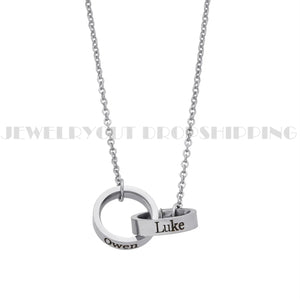 18k Double Name Ring Necklace for Men and Women Wedding Necklace
