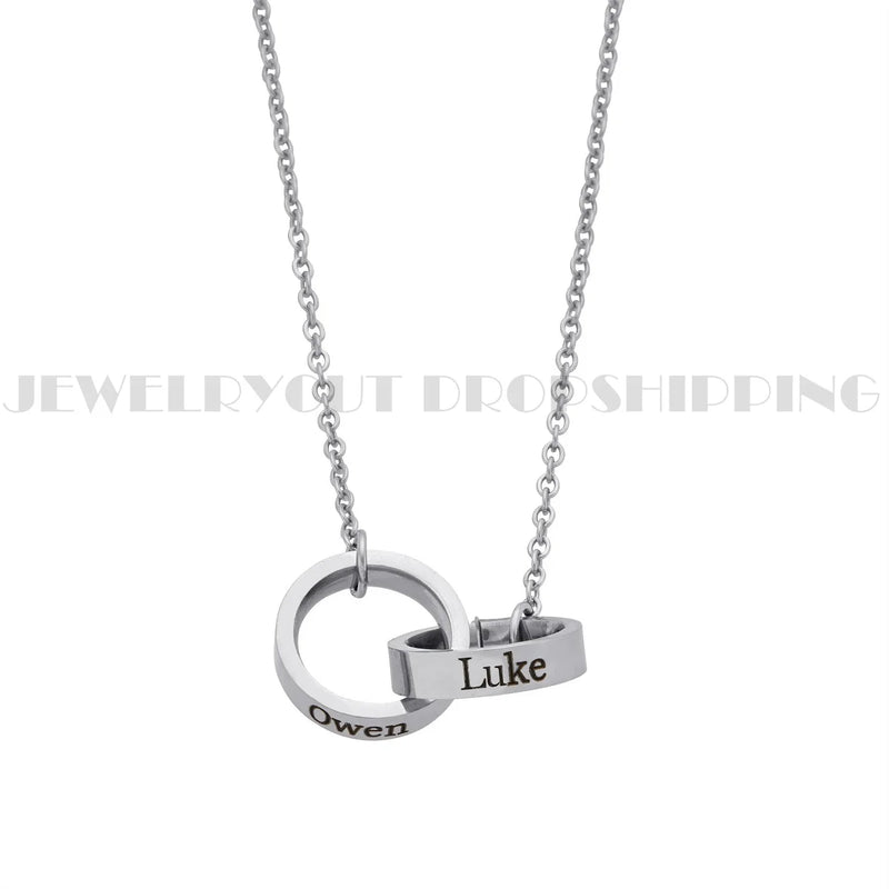 18k Double Name Ring Necklace for Men and Women Wedding Necklace