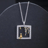 Moon Cat Pendant Necklace 925 Silver Clavicle Necklace Vintage Jewelry