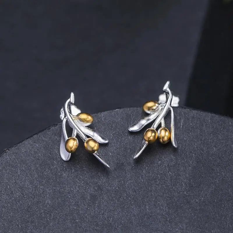 Vintage Sterling Silver Olive Berries Stud Earrings
