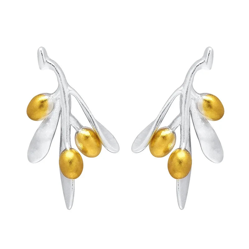 Vintage Sterling Silver Olive Berries Stud Earrings