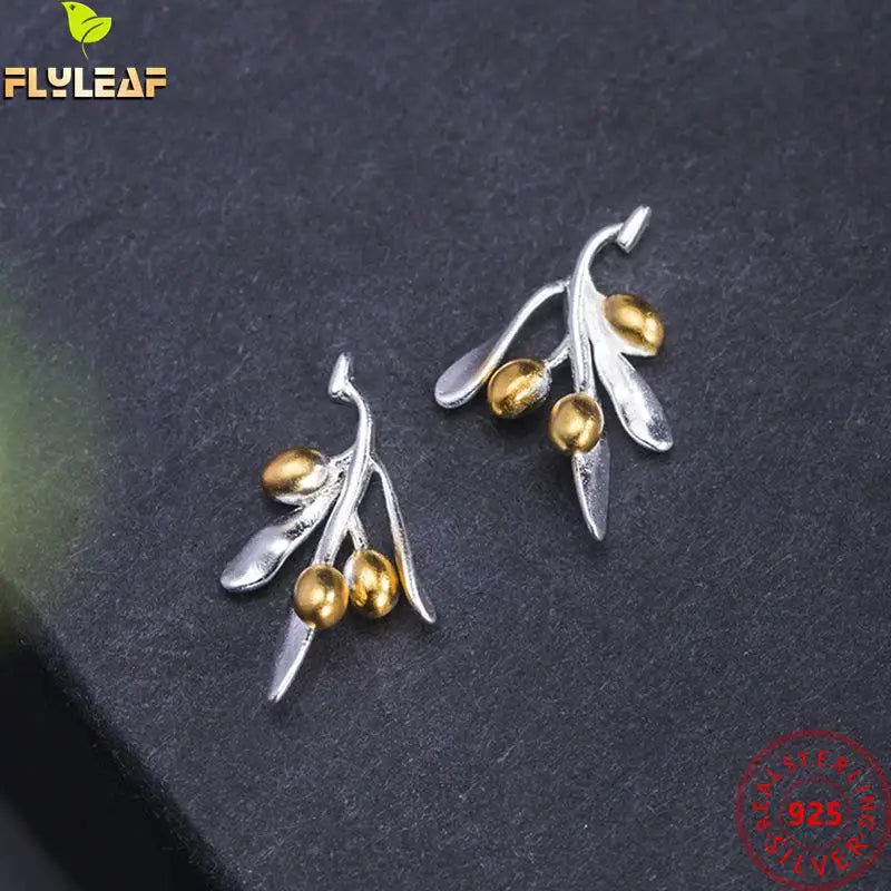 Vintage Sterling Silver Olive Berries Stud Earrings