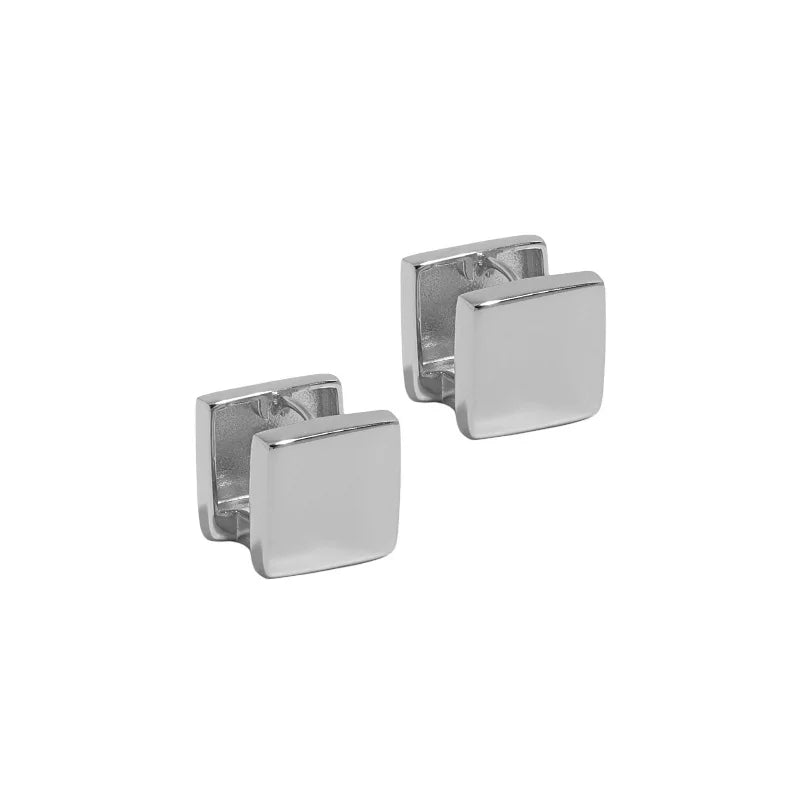 Sterling Silver Square Hoop Earrings Glossy Cube Earring Femme Fine Jewelry