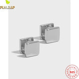 Sterling Silver Square Hoop Earrings Glossy Cube Earring Femme Fine Jewelry