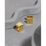 Sterling Silver Square Hoop Earrings Glossy Cube Earring Femme Fine Jewelry