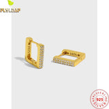 18k Zircon Cube Hoop Earrings 925 Sterling Silver Fine Jewelry