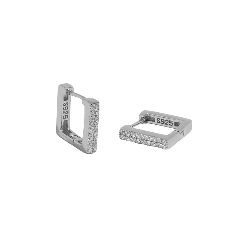 18k Zircon Cube Hoop Earrings 925 Sterling Silver Fine Jewelry