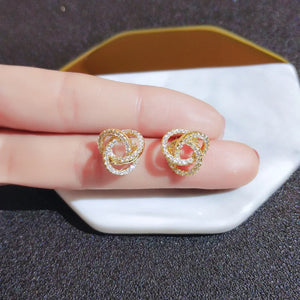 18k Real Woman Stud Earrings Small Crystal Vintage Ear Cuffs for Party