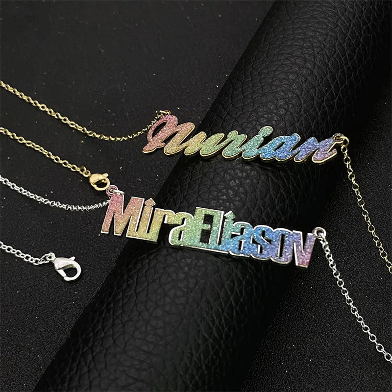 18k Stainless Steel Glitter Letter Pendant Necklace Chain Personalized Name