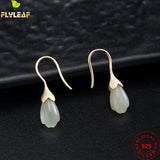 Jade Magnolia Flower Earrings 925 Silver Vintage Jewelry