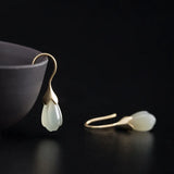 Jade Magnolia Flower Earrings 925 Silver Vintage Jewelry
