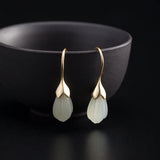 Jade Magnolia Flower Earrings 925 Silver Vintage Jewelry