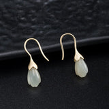 Jade Magnolia Flower Earrings 925 Silver Vintage Jewelry