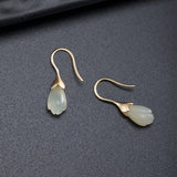 Jade Magnolia Flower Earrings 925 Silver Vintage Jewelry