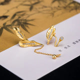 18k Zircon Autumn Leaves Stud Earrings 925 Silver Original Vintage Jewelry