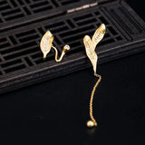18k Zircon Autumn Leaves Stud Earrings 925 Silver Original Vintage Jewelry