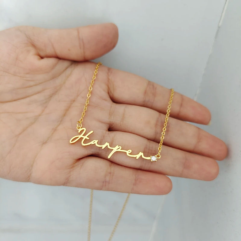 Personalized Name Necklace with CZ Stone, Custom Name Jewelry