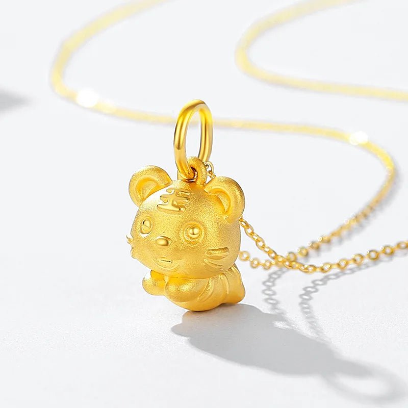 18k Solid Tiger Necklace Pendant for Women Yellow Chain Valentines Jewelry