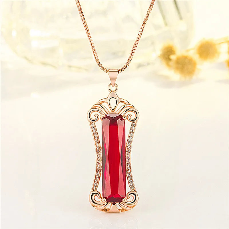 18k Rose Pendant Necklaces Crystal Zircon Choker Vintage Jewelry