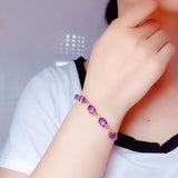 18k Rose Purple Crystal Amethyst Gemstonds Chain Bracelet