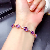 18k Rose Purple Crystal Amethyst Gemstonds Chain Bracelet