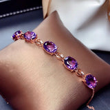 18k Rose Purple Crystal Amethyst Gemstonds Chain Bracelet