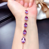 18k Rose Purple Crystal Amethyst Gemstonds Chain Bracelet