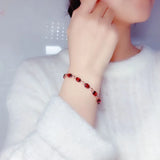 18k Rose Red Crystal Ruby Gemstones Diamond Chain Bracelet for Women