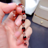18k Rose Red Crystal Ruby Gemstones Diamond Chain Bracelet for Women