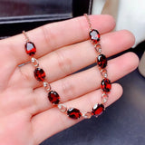 18k Rose Red Crystal Ruby Gemstones Diamond Chain Bracelet for Women