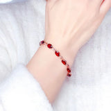 18k Rose Red Crystal Ruby Gemstones Diamond Chain Bracelet for Women