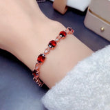 18k Rose Red Crystal Ruby Gemstones Diamond Chain Bracelet for Women