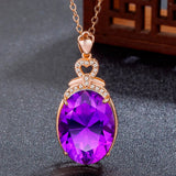 Rose Filled 4Ct Purple Crystal Amethyst Diamond Pendant Necklace