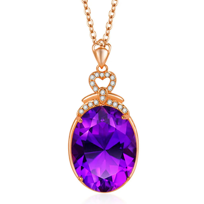 Rose Filled 4Ct Purple Crystal Amethyst Diamond Pendant Necklace