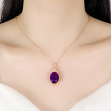 Rose Filled 4Ct Purple Crystal Amethyst Diamond Pendant Necklace