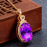 Rose Filled 4Ct Purple Crystal Amethyst Diamond Pendant Necklace