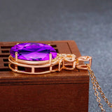 Rose Filled 4Ct Purple Crystal Amethyst Diamond Pendant Necklace