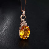 Rose Gold Citrine Clover Pendant Necklace for Women