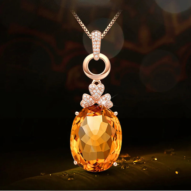 Rose Gold Citrine Clover Pendant Necklace for Women