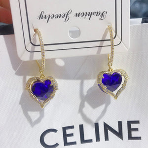 18k Rose Real Heart Drop Earrings Natural Sapphire Women Fine Jewelry