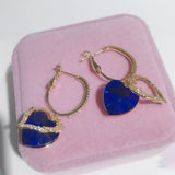18k Rose Real Heart Drop Earrings Natural Sapphire Women Fine Jewelry