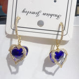 18k Rose Real Heart Drop Earrings Natural Sapphire Women Fine Jewelry