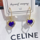 18k Rose Real Heart Drop Earrings Natural Sapphire Women Fine Jewelry
