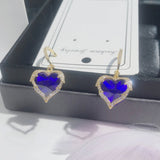 18k Rose Real Heart Drop Earrings Natural Sapphire Women Fine Jewelry