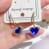 18k Rose Real Heart Drop Earrings Natural Sapphire Women Fine Jewelry