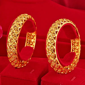 18k Yellow Female Bracelet Hollow Out Pattern Bangles
