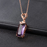 18k Yellow Amethyst Pendant Necklace for Women Love Clavicle Chain