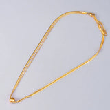 18k Yellow Snake Bone Round Bead Double Necklace for Women