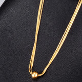 18k Yellow Snake Bone Round Bead Double Necklace for Women